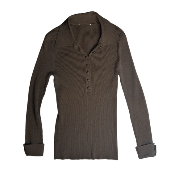 Ribbed Button Down Long Sleeve Top - Picture 3 of 7